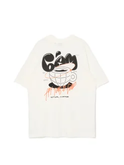 Outlet Cropp T-shirt z kawą kremowy