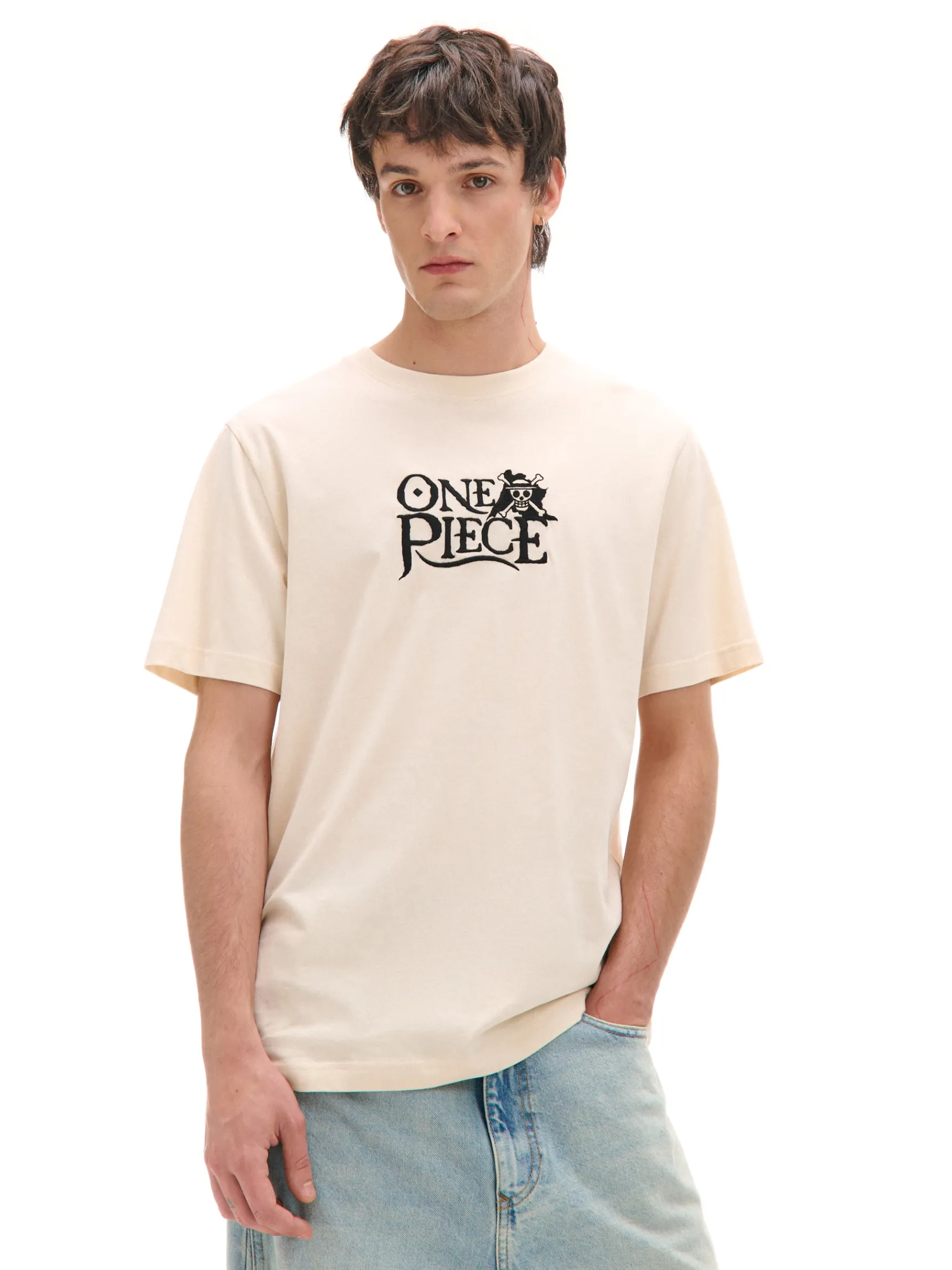 Discount Cropp T-shirt z nadrukiem One Piece kremowy