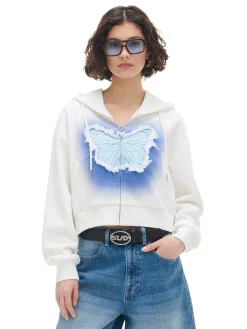 Fashion Cropp Krótka biała bluza z motylem biały