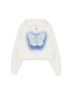 Fashion Cropp Krótka biała bluza z motylem biały