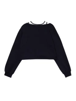Discount Cropp Krótka bluza z topem i nadrukiem granatowy
