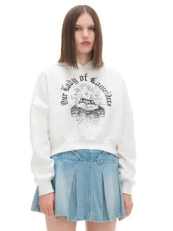 Fashion Cropp Krótka bluza ze spranym nadrukiem kremowy