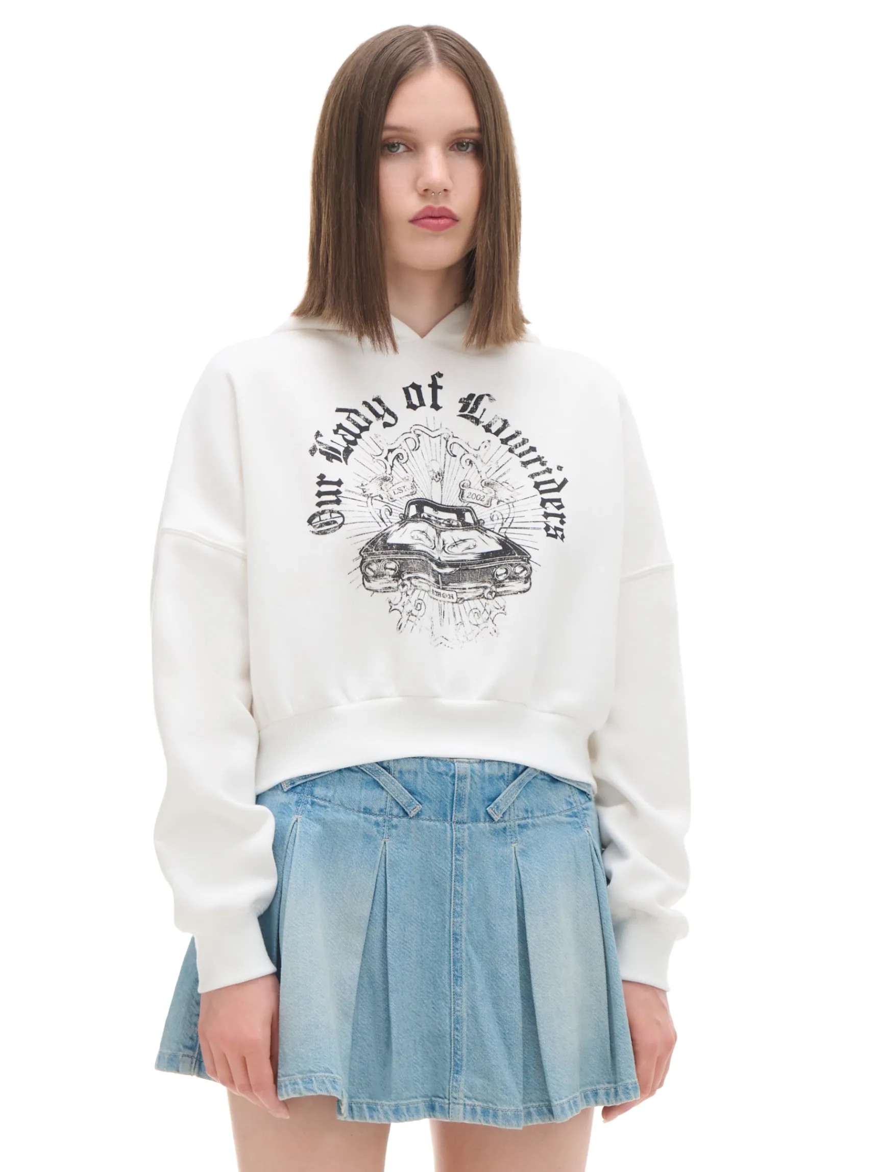 Fashion Cropp Krótka bluza ze spranym nadrukiem kremowy