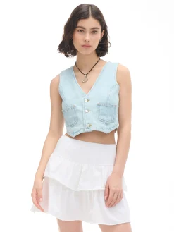 Sale Cropp Krótka jeansowa kamizelka niebieski