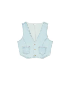 Sale Cropp Krótka jeansowa kamizelka niebieski