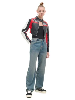 Clearance Cropp Krótka kurtka w stylu racing czerwony