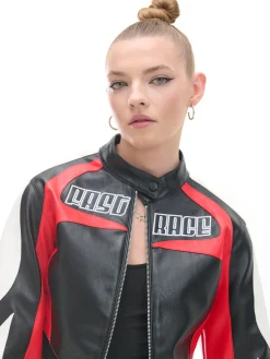 Clearance Cropp Krótka kurtka w stylu racing czerwony