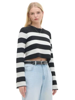 New Cropp Krótki sweter w paski czarny