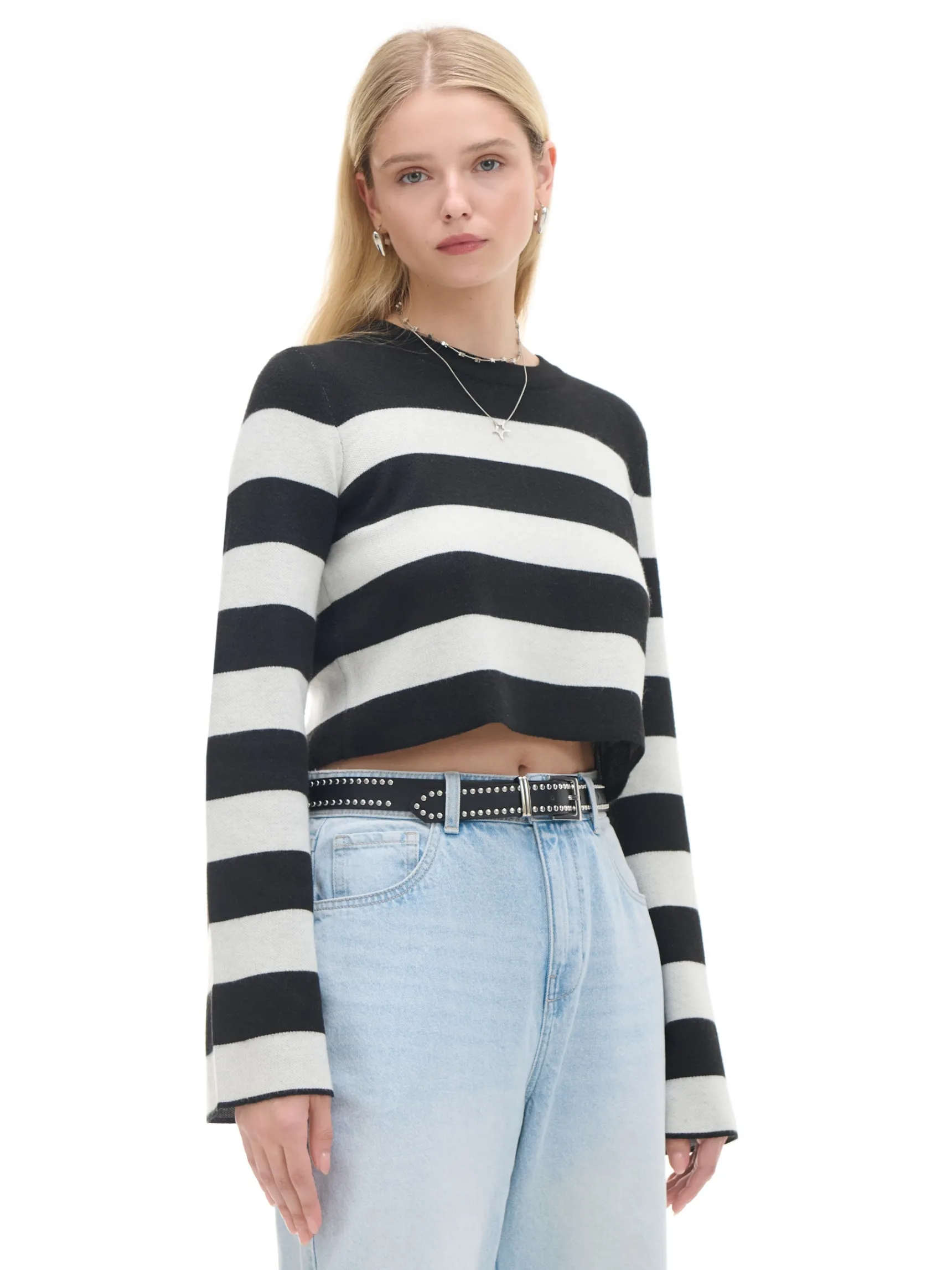 New Cropp Krótki sweter w paski czarny