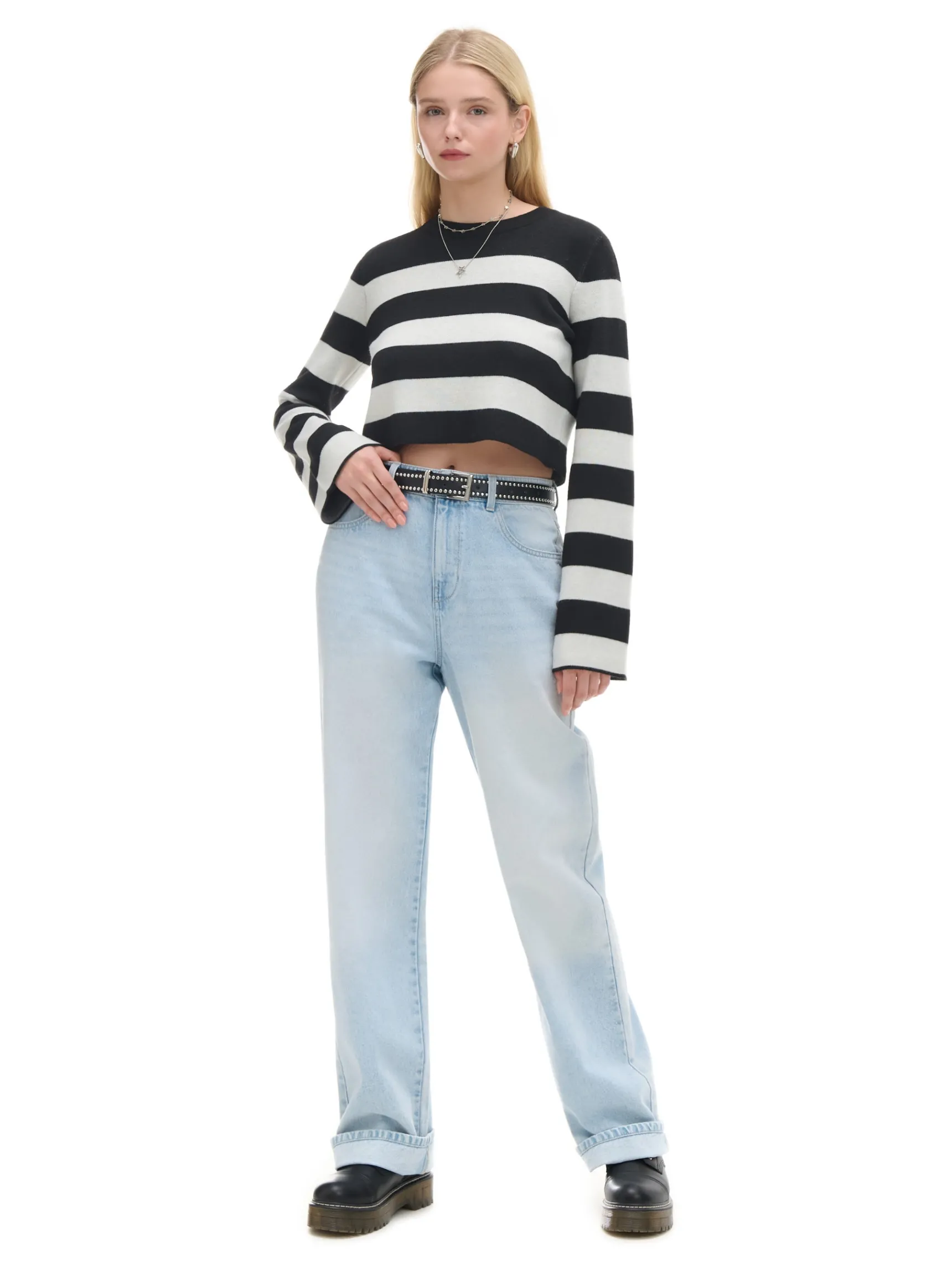 New Cropp Krótki sweter w paski czarny