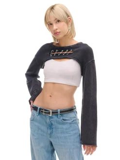 Hot Cropp Krótki sweter z agrafkami czarny