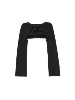 Hot Cropp Krótki sweter z agrafkami czarny
