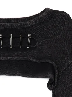 Hot Cropp Krótki sweter z agrafkami czarny