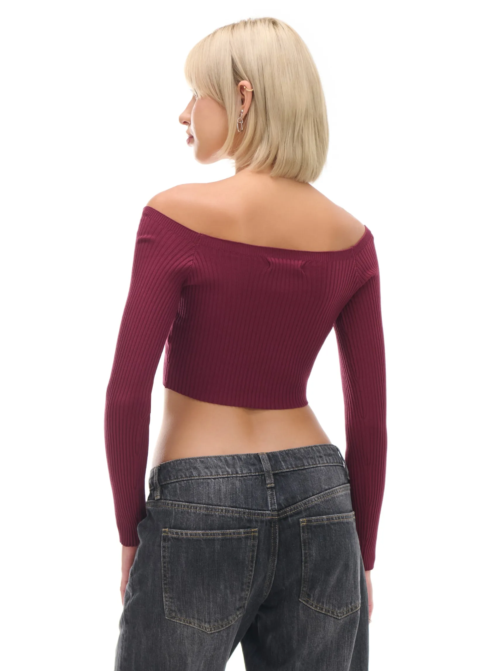 Fashion Cropp Krótki sweter z odkrytymi ramionami kasztanowy