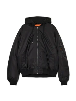 New Cropp Kurtka bomberka z dzianinowym kapturem czarny