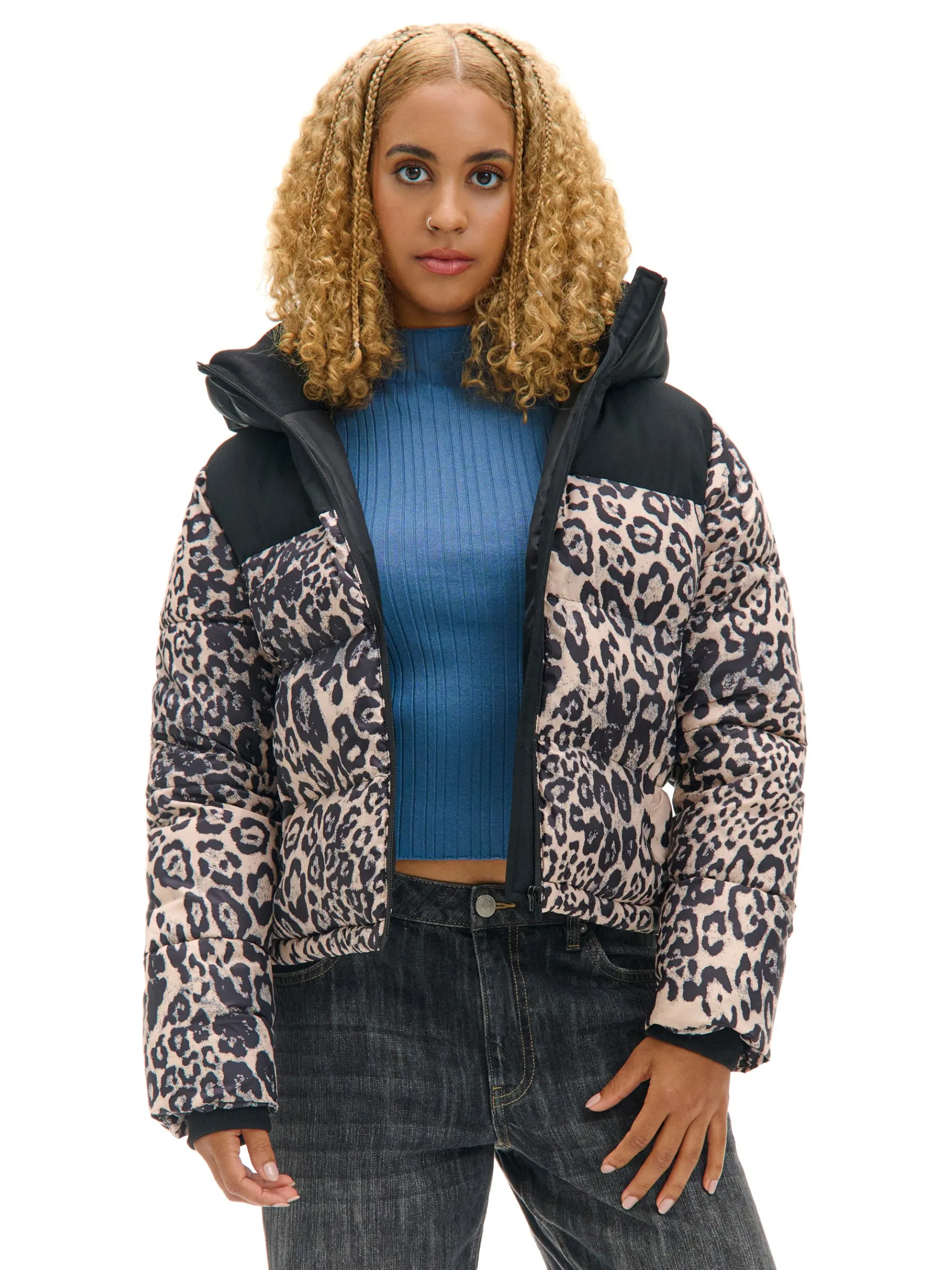 Best Cropp Kurtka puffer w panterkę wielobarwny