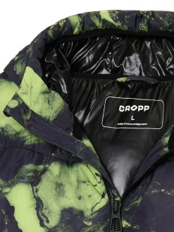 Online Cropp Kurtka puffer z kapturem i organicznym wzorem zielony