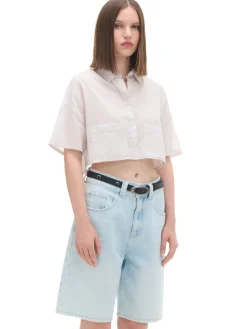Online Cropp Luźna kremowa koszula crop kremowy