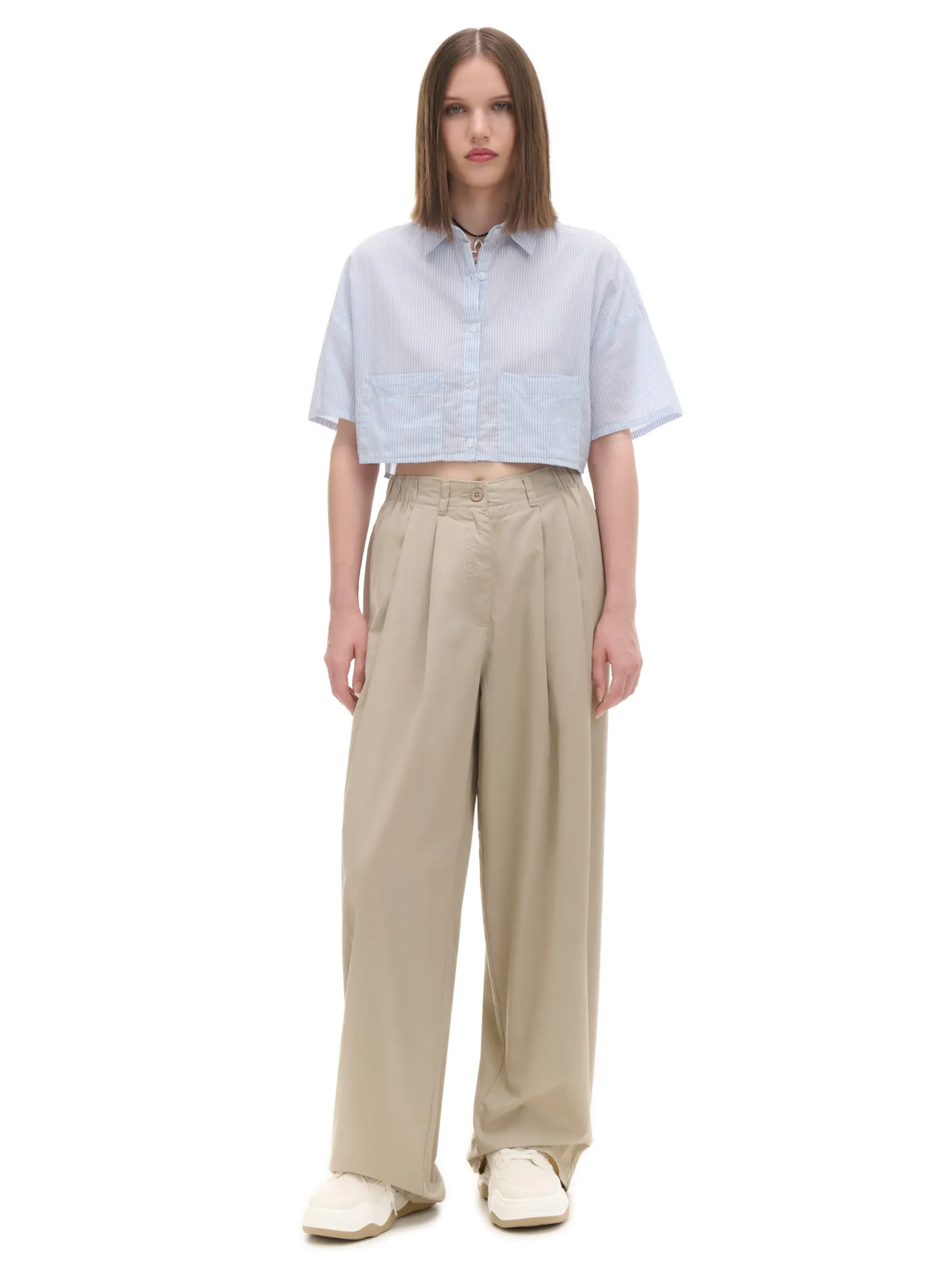 Online Cropp Luźna niebieska koszula crop błękitny