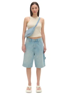 Hot Cropp Luźne jeansowe spodenki bermudy niebieski