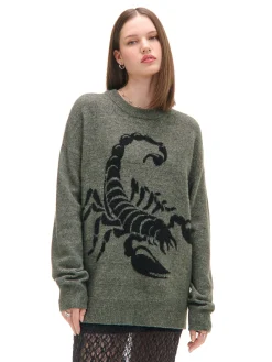 New Cropp Melanżowy sweter ze skorpionem zielony