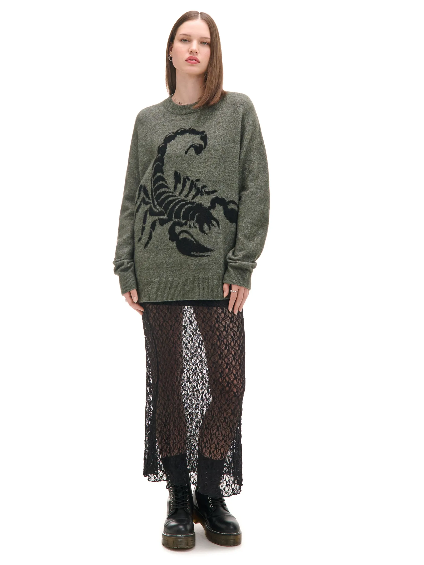 New Cropp Melanżowy sweter ze skorpionem zielony