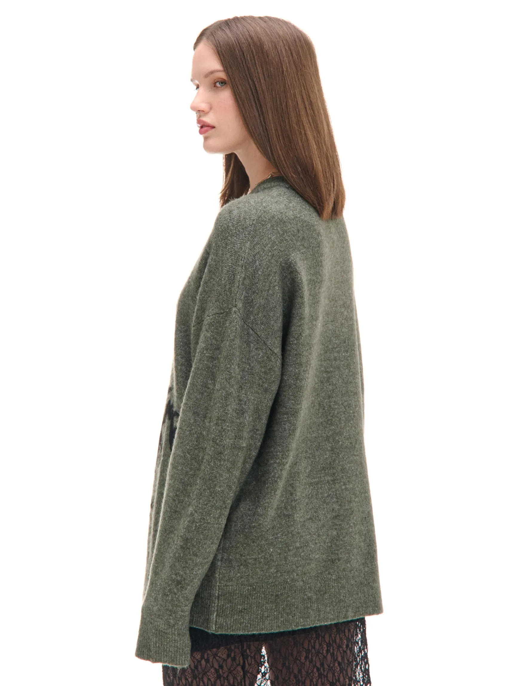 New Cropp Melanżowy sweter ze skorpionem zielony