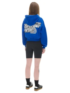 Clearance Cropp Niebieska bluza crop z kapturem Baltic Games niebieski