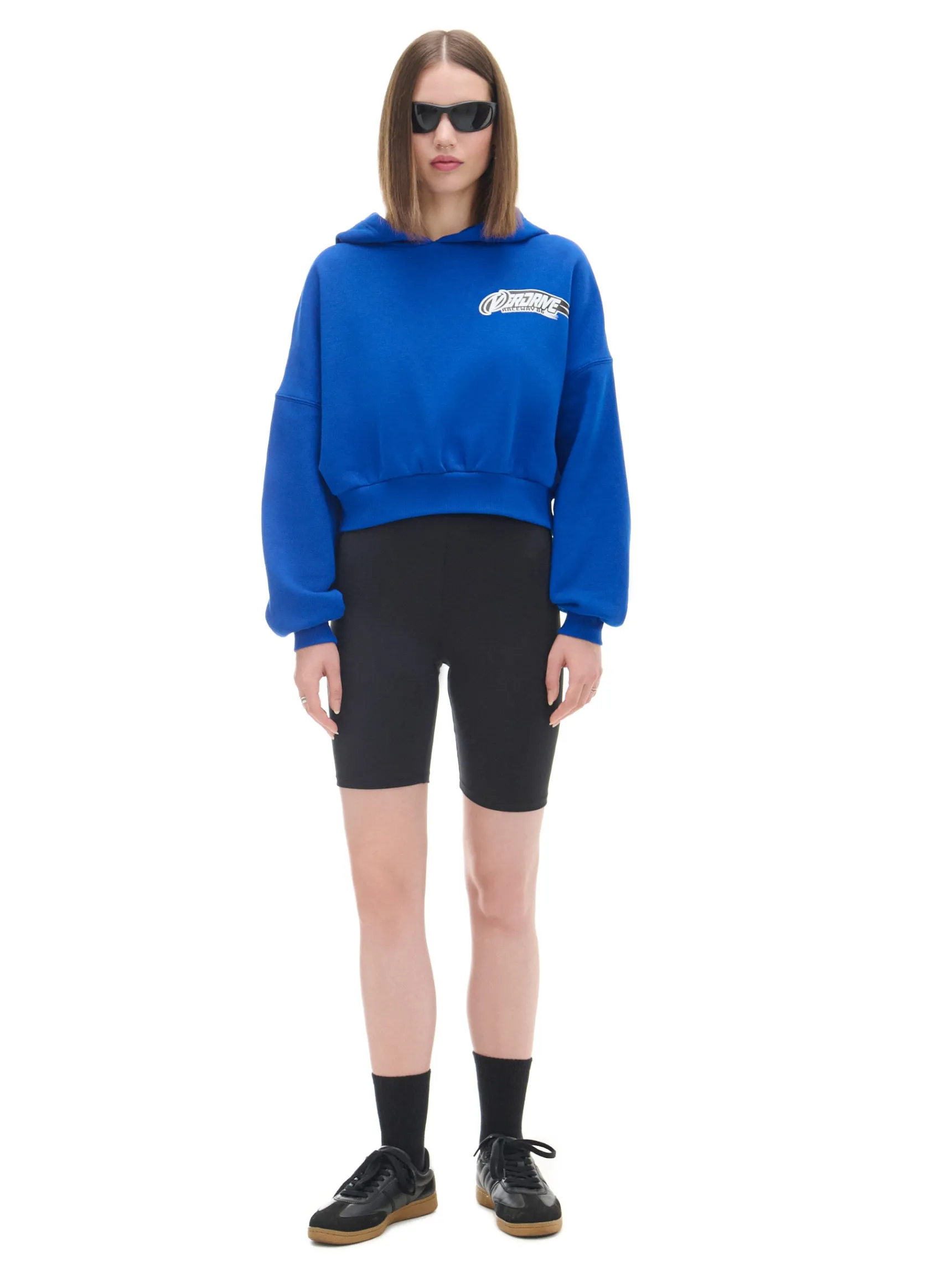 Clearance Cropp Niebieska bluza crop z kapturem Baltic Games niebieski
