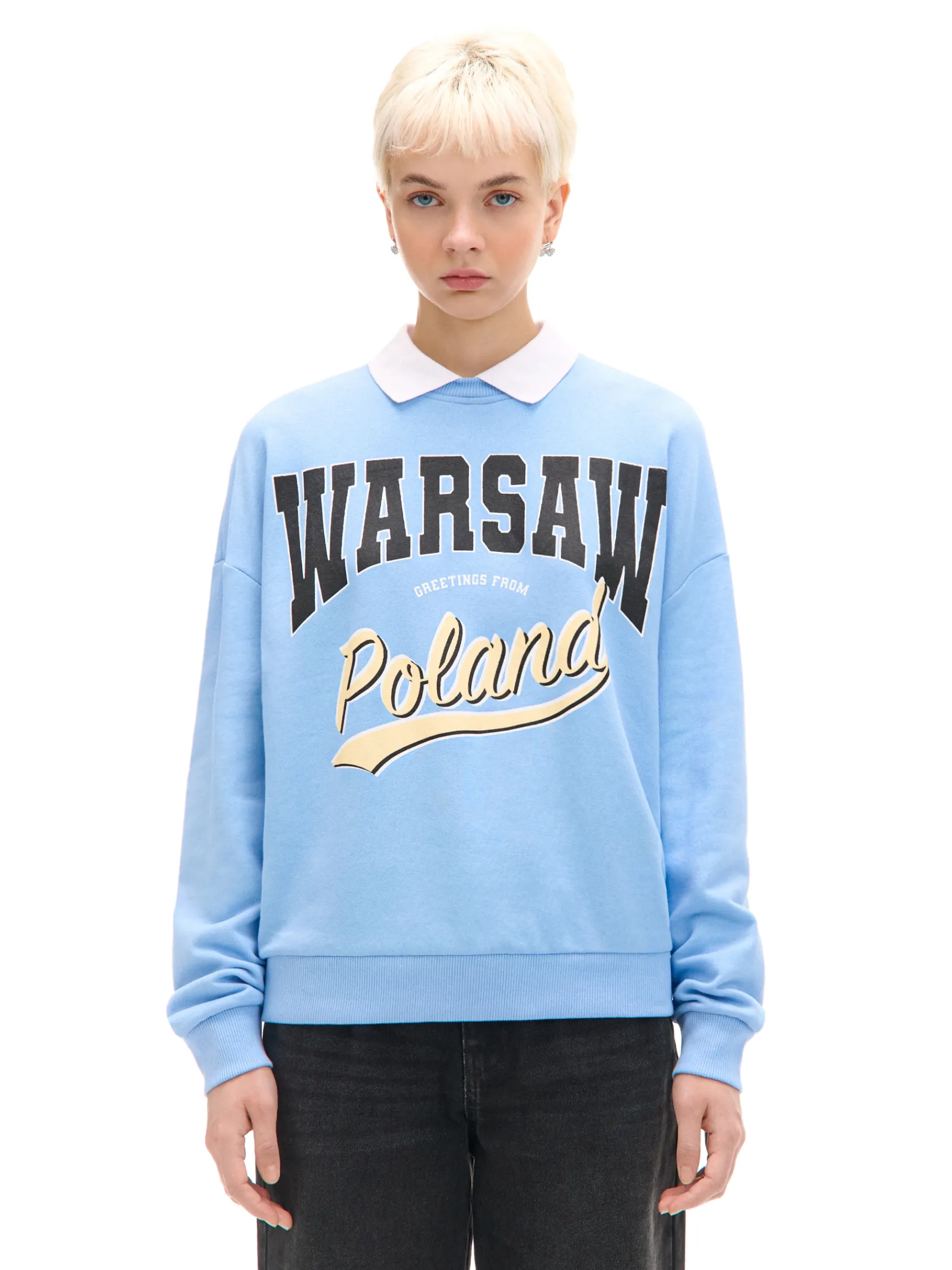 Online Cropp Niebieska bluza z kołnierzykiem niebieski