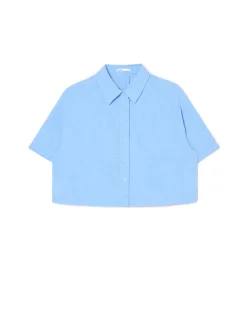 Hot Cropp Niebieska koszula w retro stylu błękitny