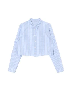 Best Cropp Niebieska krótsza koszula w pionowe paski błękitny