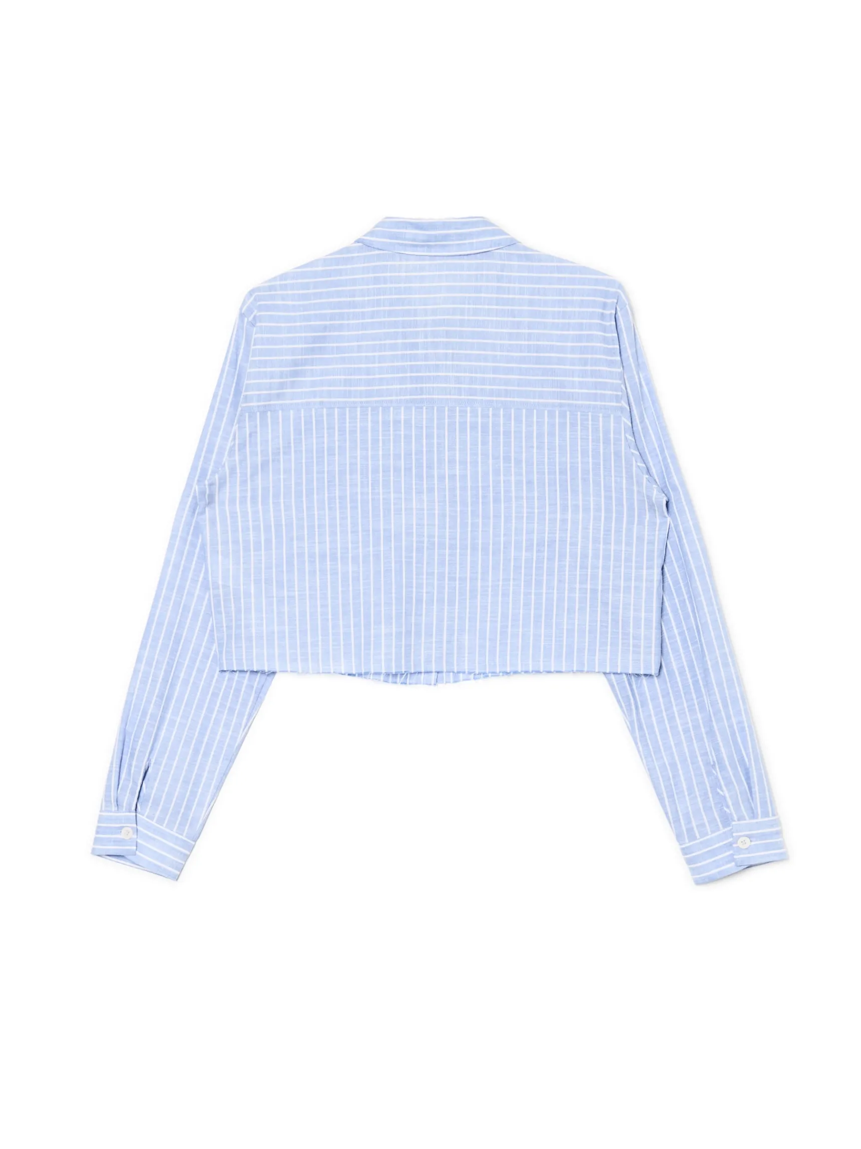 Best Cropp Niebieska krótsza koszula w pionowe paski błękitny