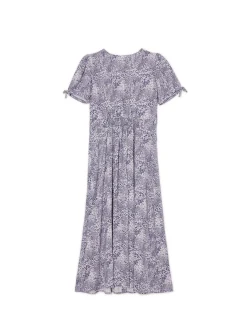Clearance Cropp Niebieska sukienka midi w kwiaty granatowy