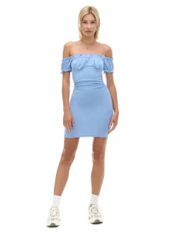 Fashion Cropp Niebieska sukienka mini z krótkimi rękawkami błękitny