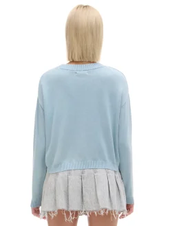 Sale Cropp Niebieski sweter z efektem sprania błękitny