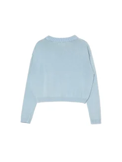 Sale Cropp Niebieski sweter z efektem sprania błękitny