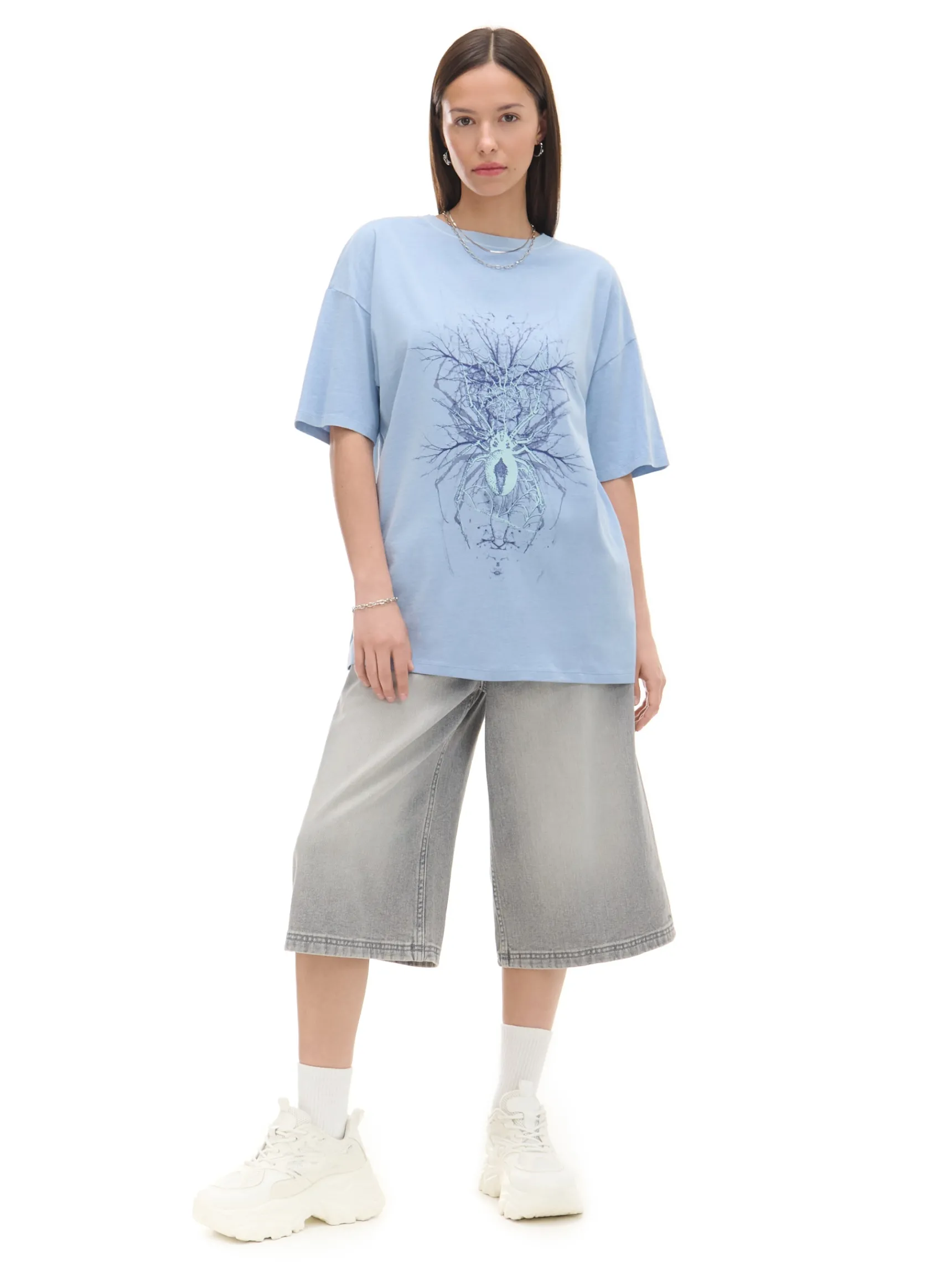 Hot Cropp T-shirt z pająkiem UNISEX niebieski