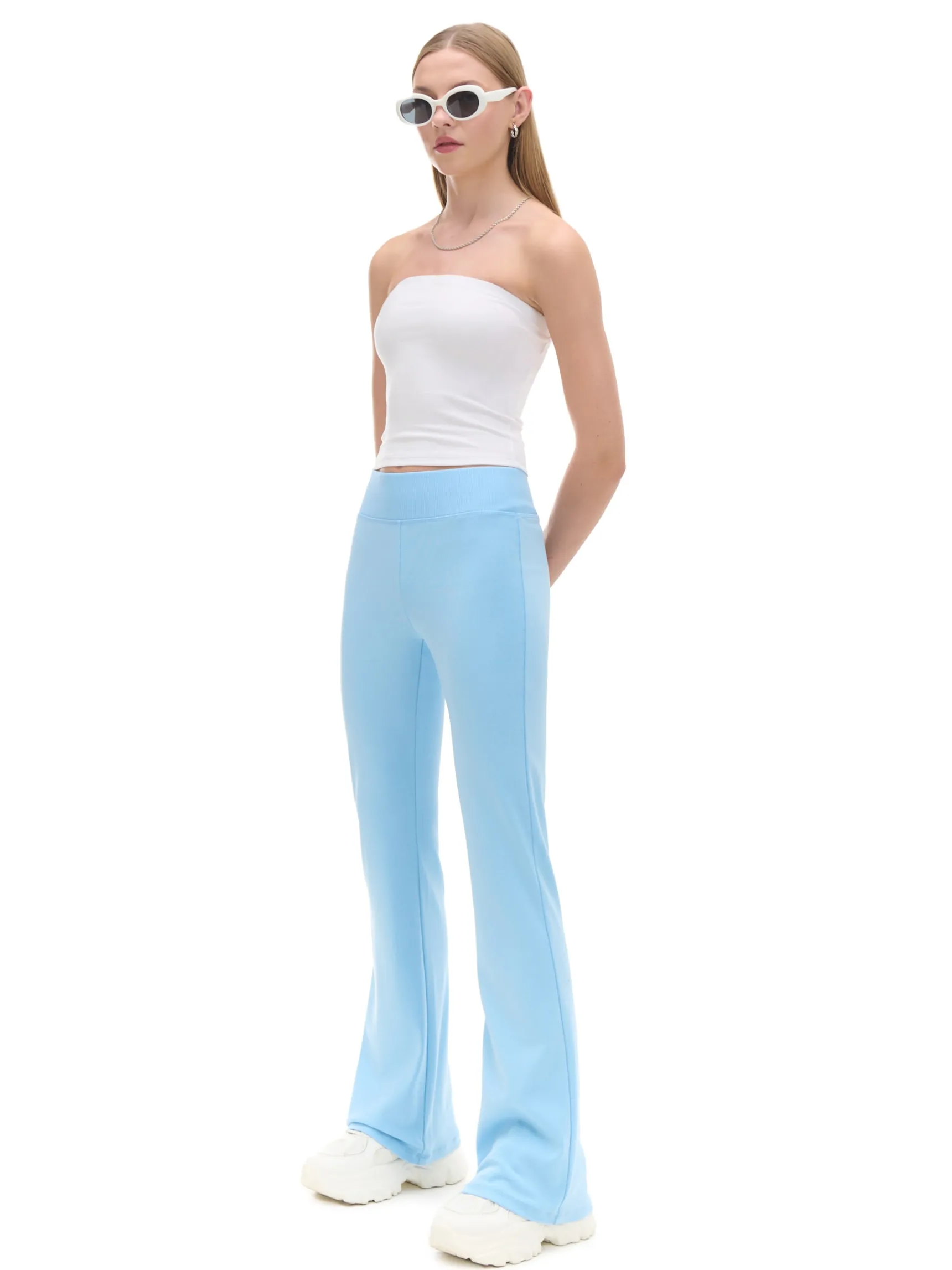 Clearance Cropp Niebieskie dresy typu flare błękitny