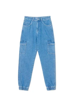 Discount Cropp e jeansowe joggery cargo niebieski