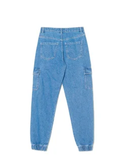 Discount Cropp e jeansowe joggery cargo niebieski