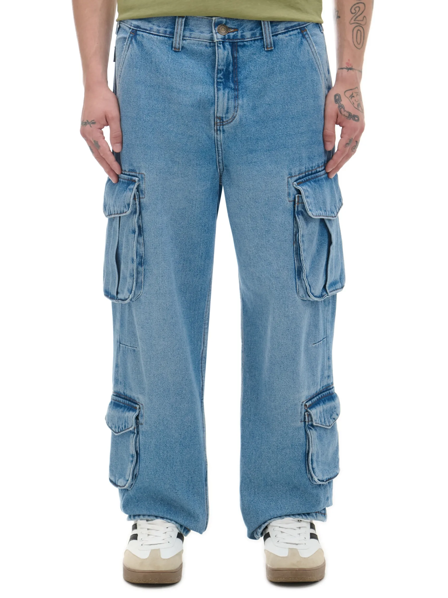 Fashion Cropp e jeansy baggy z kieszeniami cargo niebieski