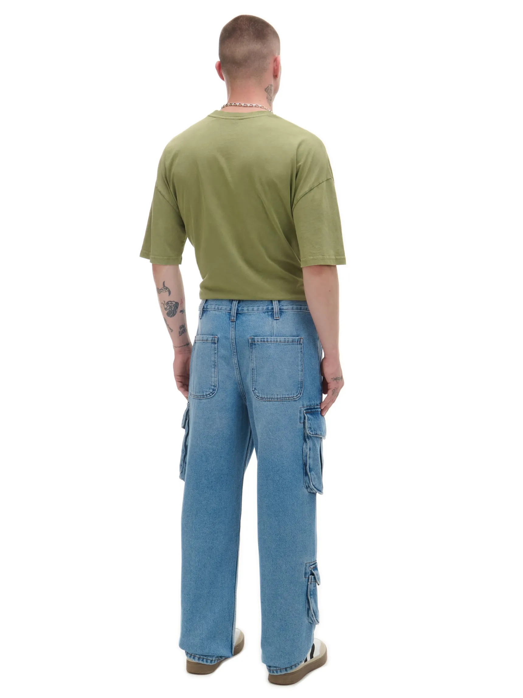 Fashion Cropp e jeansy baggy z kieszeniami cargo niebieski