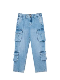 Fashion Cropp e jeansy baggy z kieszeniami cargo niebieski