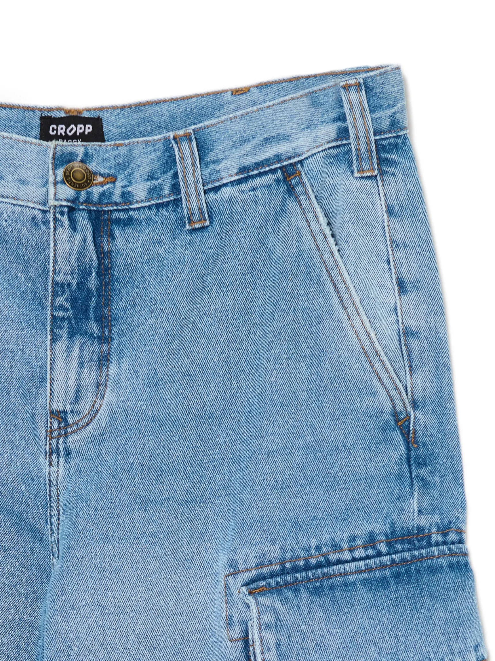 Fashion Cropp e jeansy baggy z kieszeniami cargo niebieski
