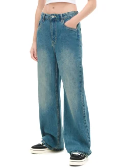 Online Cropp e jeansy retro wide leg niebieski