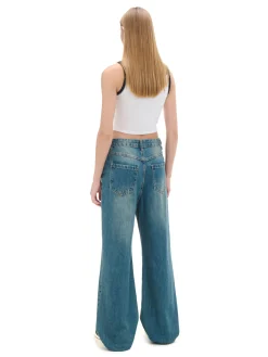 Online Cropp e jeansy retro wide leg niebieski