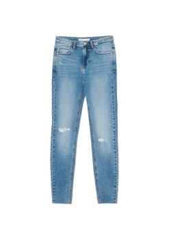 Outlet Cropp e jeansy skinny z przetarciami niebieski