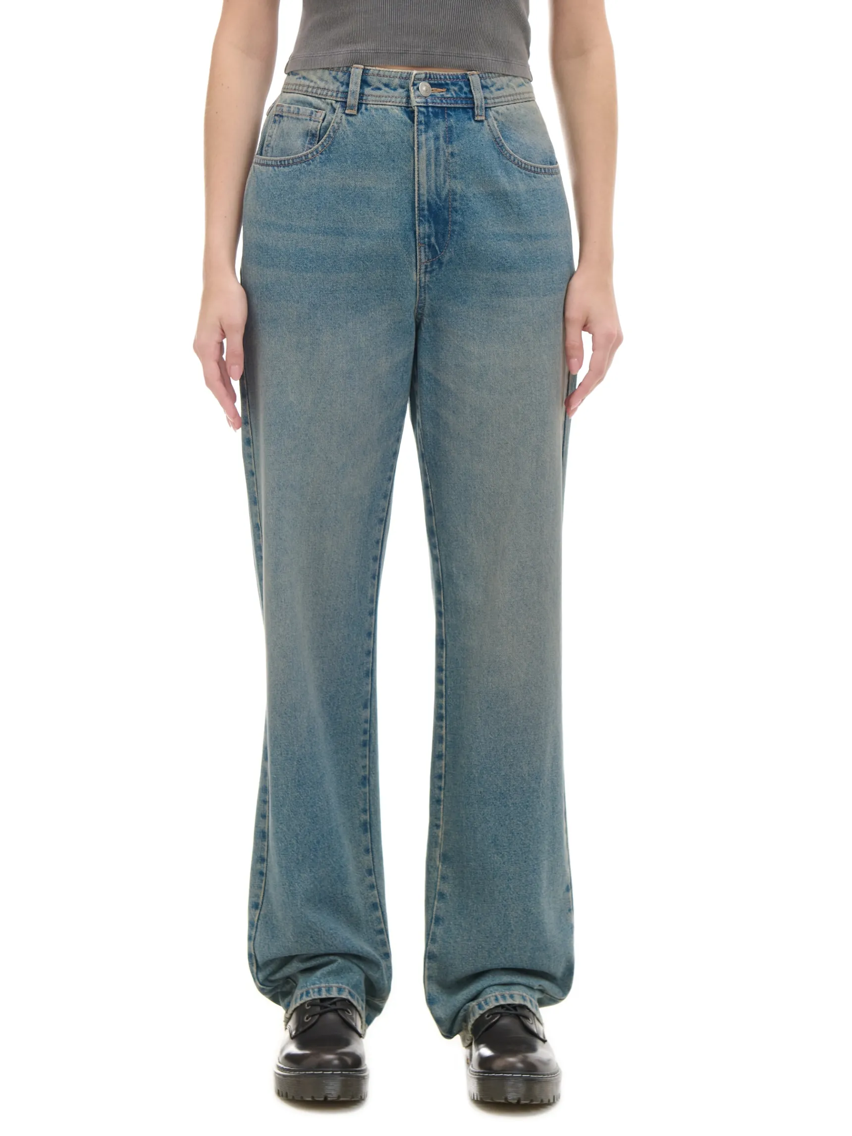 Sale Cropp e jeansy straight TALL niebieski