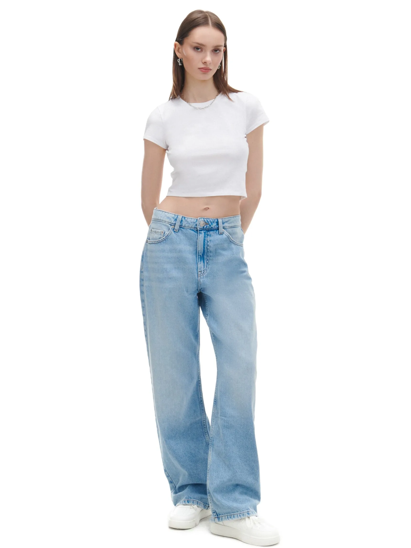 Outlet Cropp e jeansy wide leg niebieski